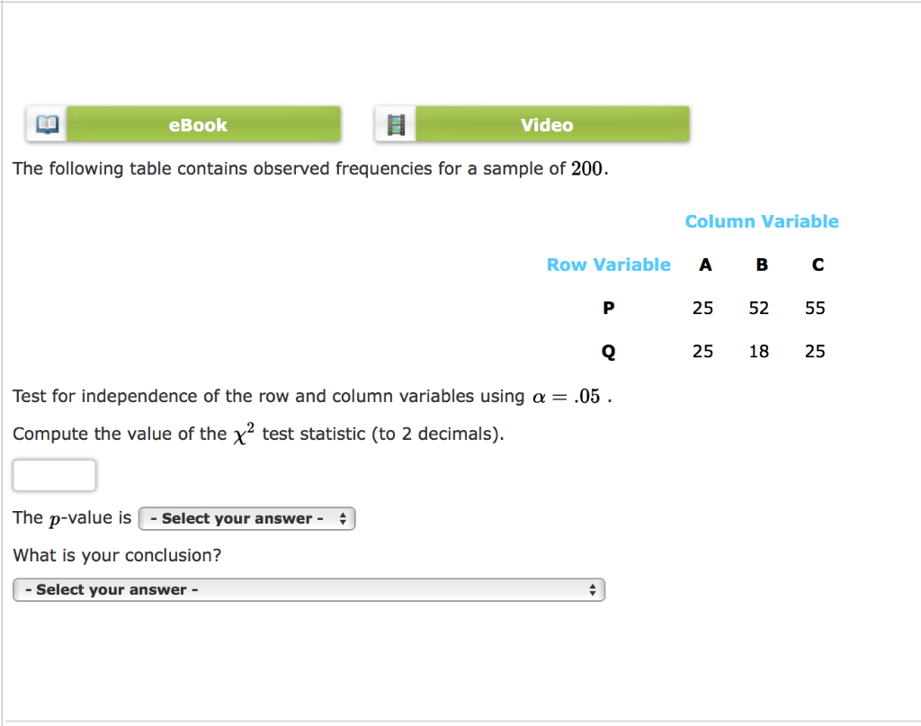 Solved eBook Video The following table contains observed | Chegg.com