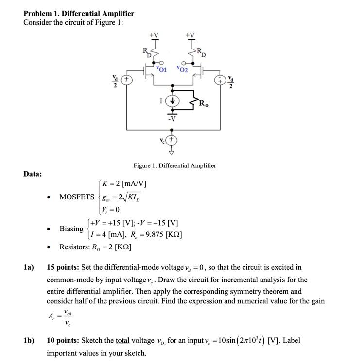 Solved Problem 1. Differential Amplifier Consider the | Chegg.com