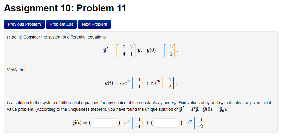Solved Assignment 10: Problem 11 Previous Problem Problem | Chegg.com