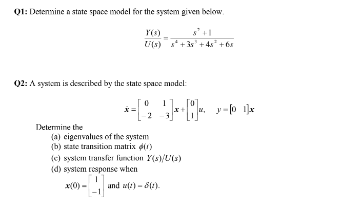 1-Determine a state space model for the system given | Chegg.com