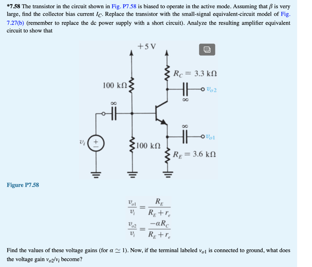 Solved *7.58 The Transistor In The Circuit Shown In Fig. | Chegg.com