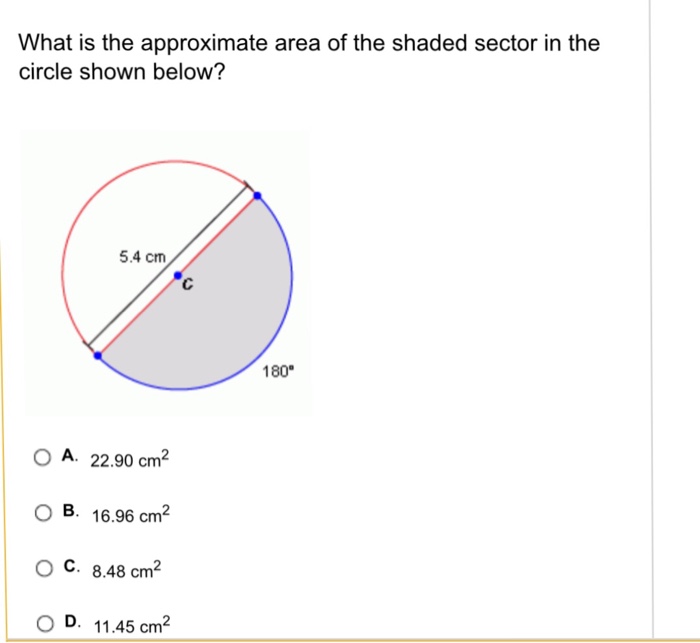 Solved What is the approximate area of the shaded sector in | Chegg.com