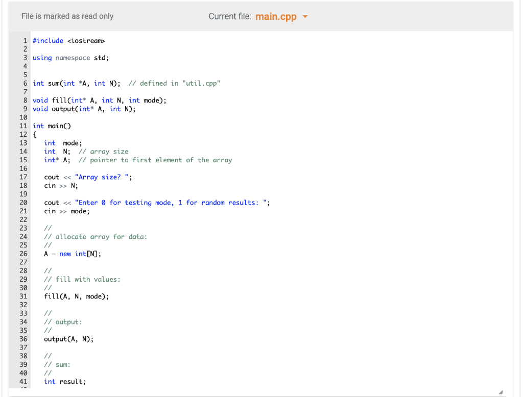 Solved Write a function sum that takes an array A and its | Chegg.com