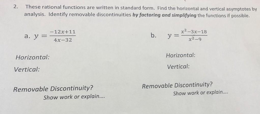 Solved 2. These rational functions are written in standard | Chegg.com