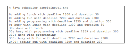 JAVA question sampleinput1.txt schedule lunch 1300 | Chegg.com