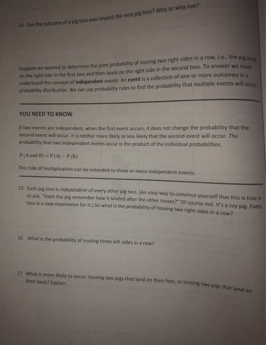 Solved sit the Pass the Pigs experiment, having the | Chegg.com