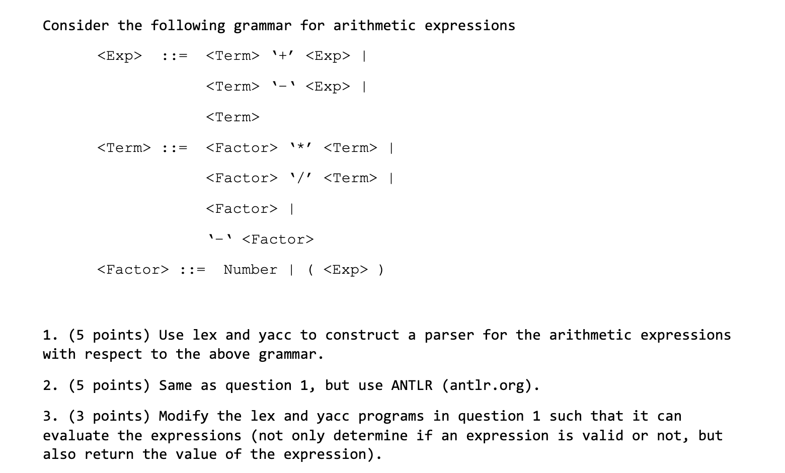 Solved Consider the following grammar for arithmetic | Chegg.com