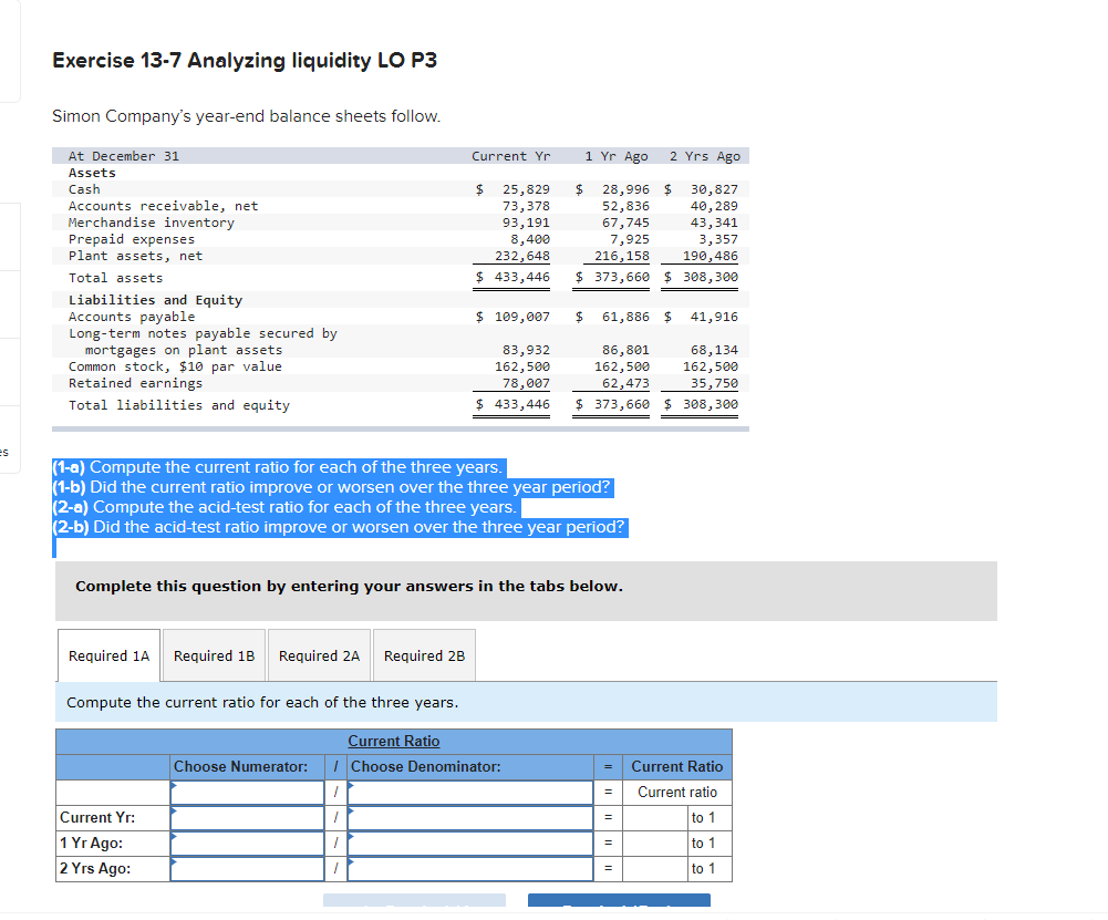 Solved Exercise 13 7 Analyzing Liquidity LO P3 Simon Chegg