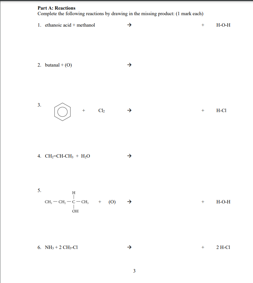 Solved Part A: Reactions Complete the following reactions by | Chegg.com