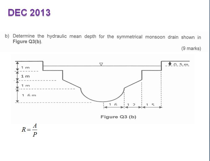 Solved DEC 2013 b) Determine the hydraulic mean depth for