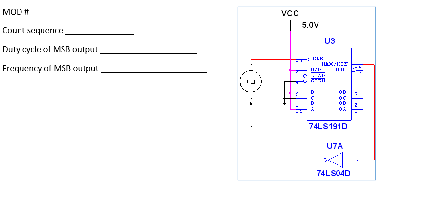 Solved MOD \# Count sequence Duty cycle of MSB output . | Chegg.com