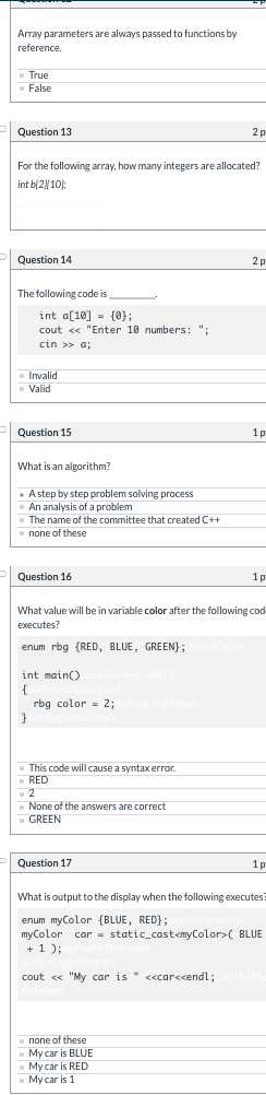 Solved Array parameters are always passed to functions by | Chegg.com