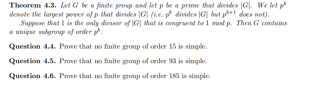Solved Theorem 4.3. Let G be a finite group and let p be a | Chegg.com