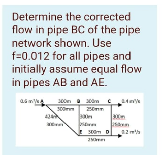 Solved Determine the corrected flow in pipe BC of the pipe | Chegg.com