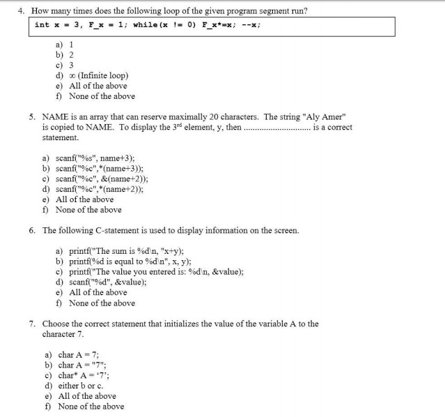 Solved 4. How many times does the following loop of the | Chegg.com