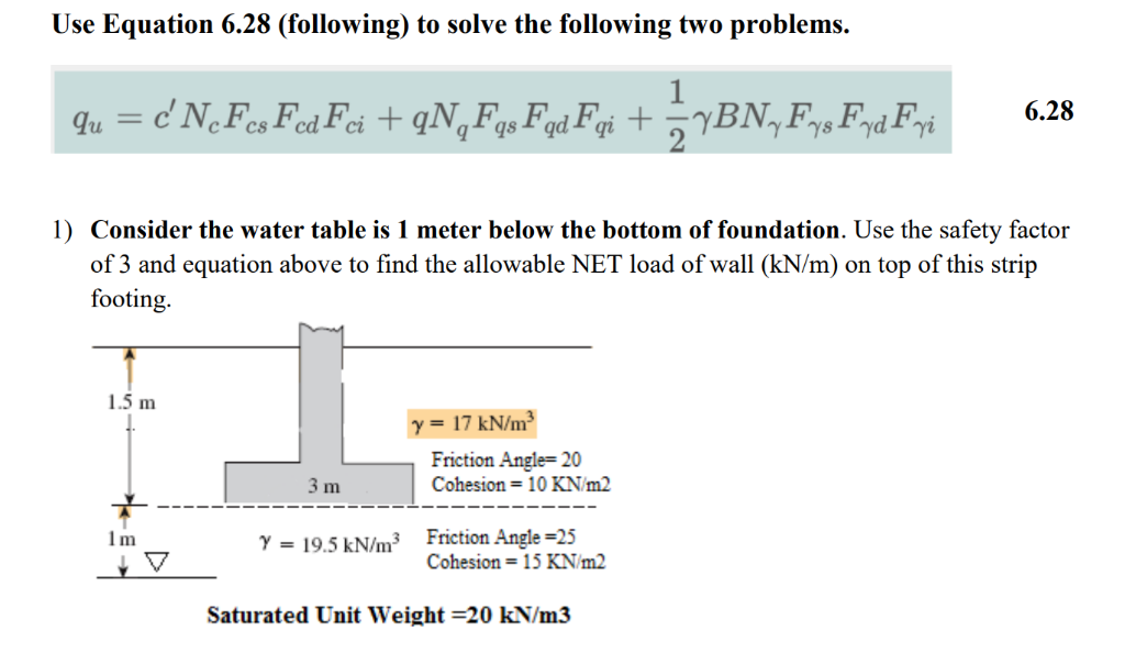 Consider the water table is 1 meter below the bottom