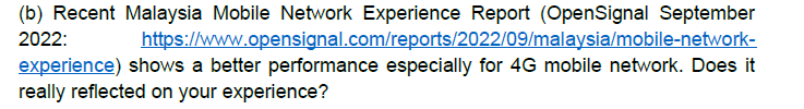 Solved (b) Recent Malaysia Mobile Network Experience Report | Chegg.com