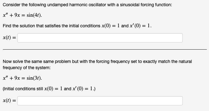 Solved Consider the following undamped harmonic oscillator | Chegg.com