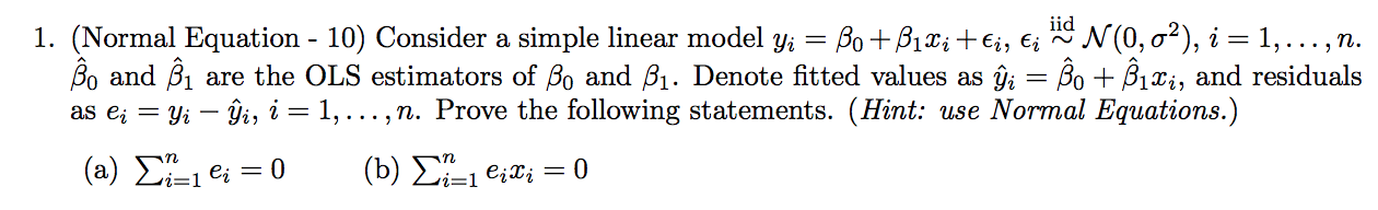 Solved 1. (Normal Equation - 10) Consider a simple linear | Chegg.com