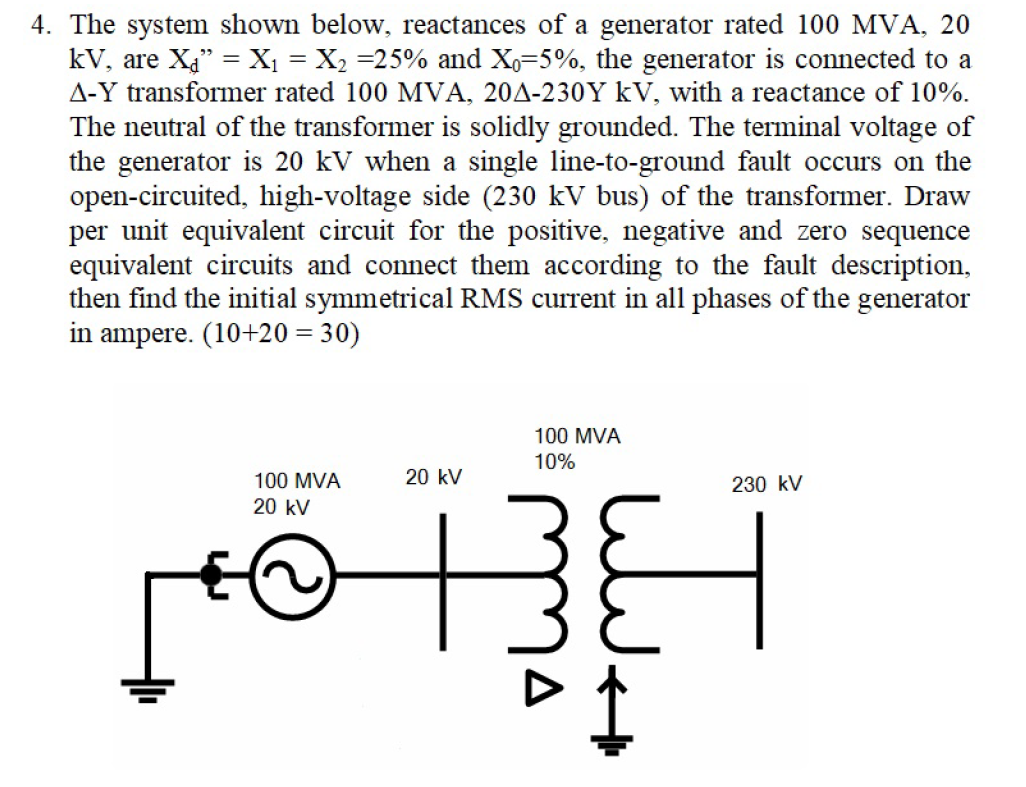 Solved 4. The system shown below, reactances of a generator | Chegg.com