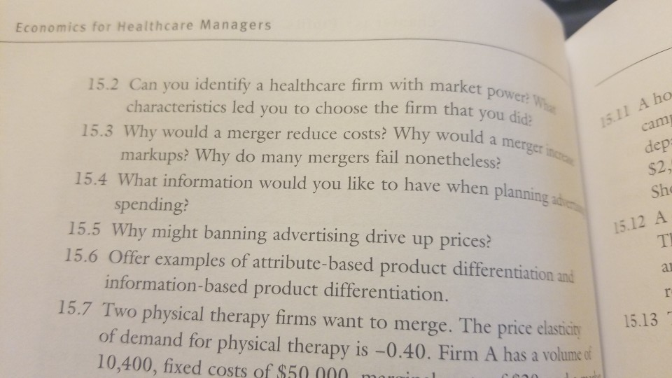 Solved Economics for Healthcare Managers 15.2 Can you | Chegg.com