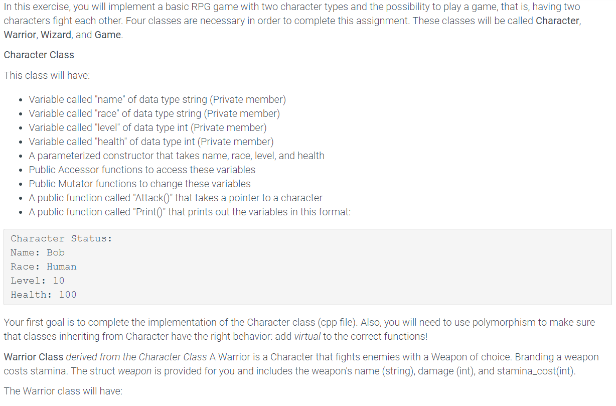 Solved In this exercise, you will implement a basic RPG game | Chegg.com