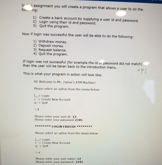 Solved In s assignment you will create a program that allows | Chegg.com