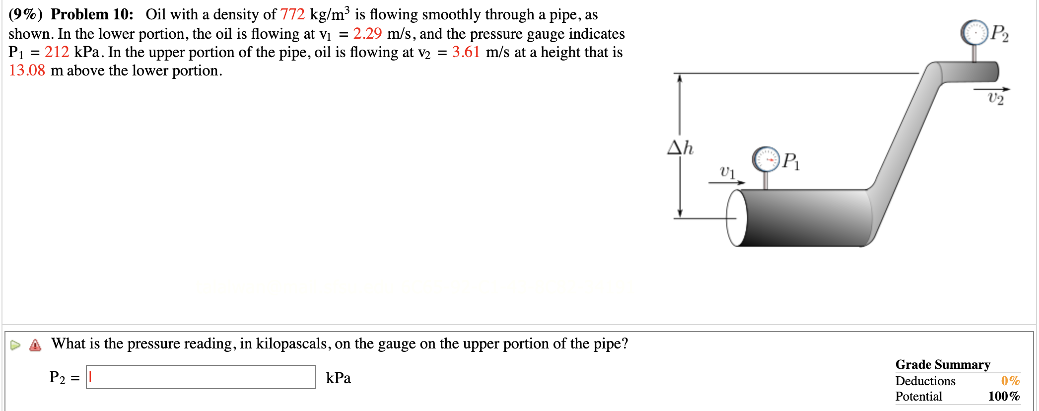 Solved (9\) Problem 10 Oil with a density of 772 kg/m3 is