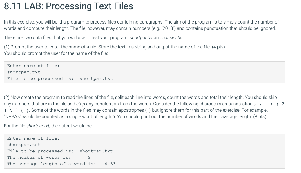 8.11 LAB: Processing Text Files In this exercise, you | Chegg.com