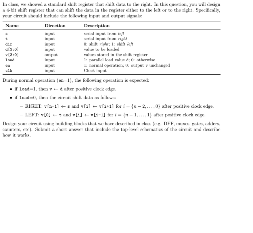 Solved S t en In class, we showed a standard shift register | Chegg.com