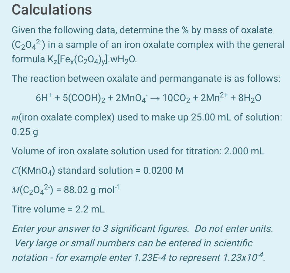 Solved Calculations Given the following data, determine the | Chegg.com