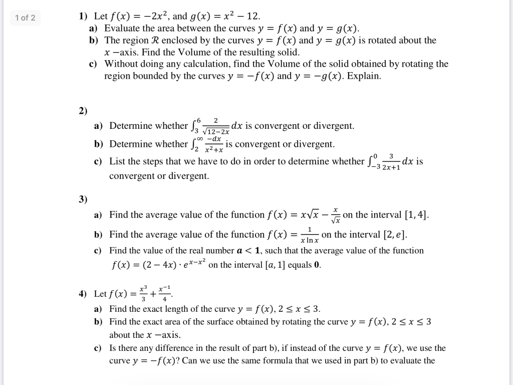 Solved 1 of 2 1) Let f(x) = -2x2, and g(x) = x2 – 12. a) | Chegg.com