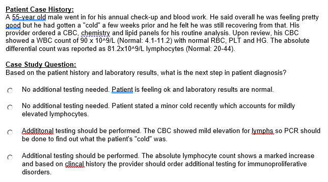 Solved Patient Case History: A 55-vear old male went in for | Chegg.com