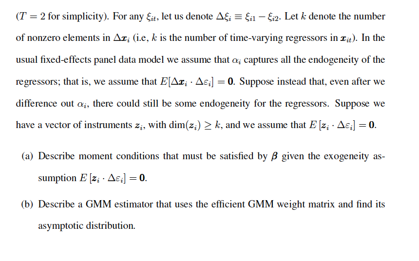 3. GMM with fixed effects and endogeneity Consider a
