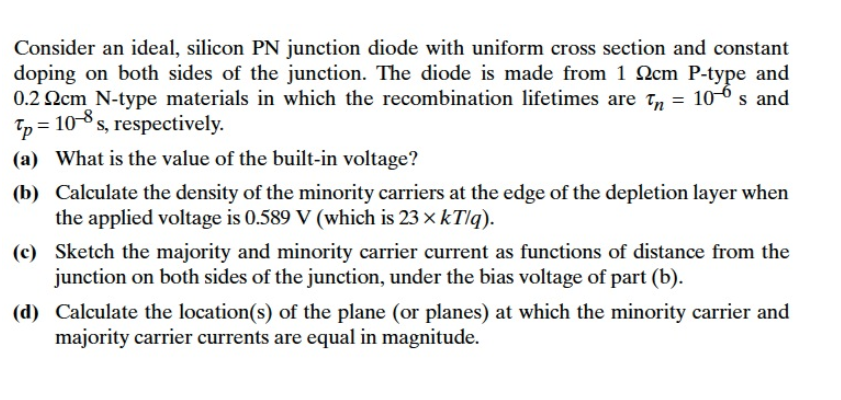 Solved Consider an ideal, silicon PN junction diode with | Chegg.com