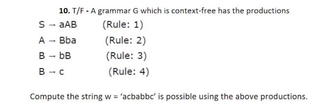 Solved 10. T/F - A Grammar G Which Is Context-free Has The | Chegg.com