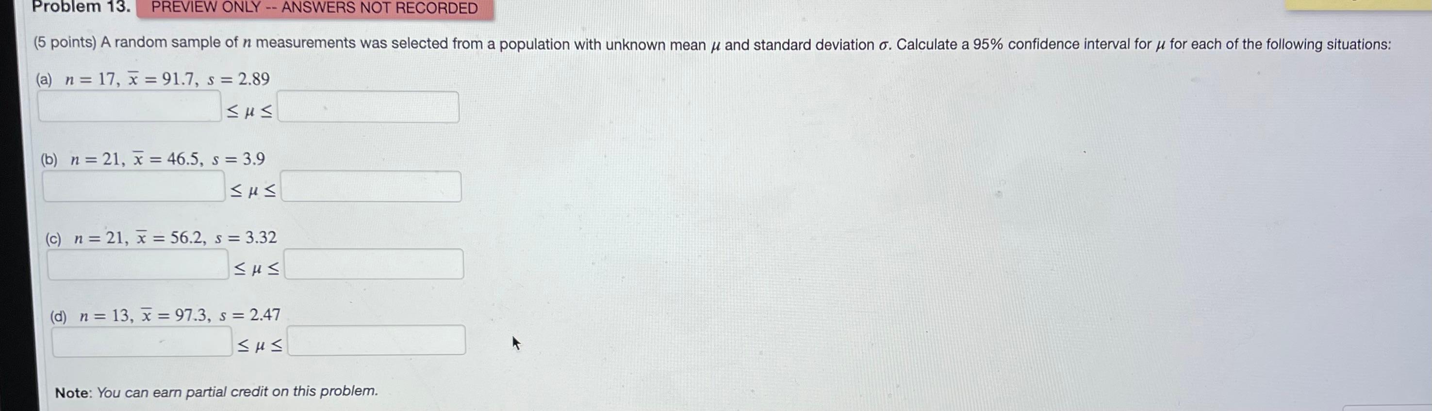 Solved (5 points) A random sample of n measurements was | Chegg.com