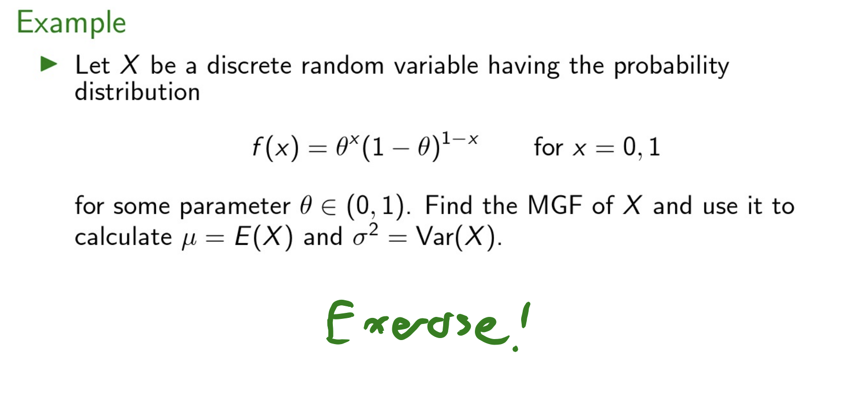 Solved Example Let X be a discrete random variable having | Chegg.com