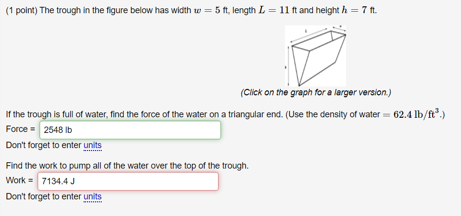 Solved (1 point) The trough in the figure below has width w | Chegg.com