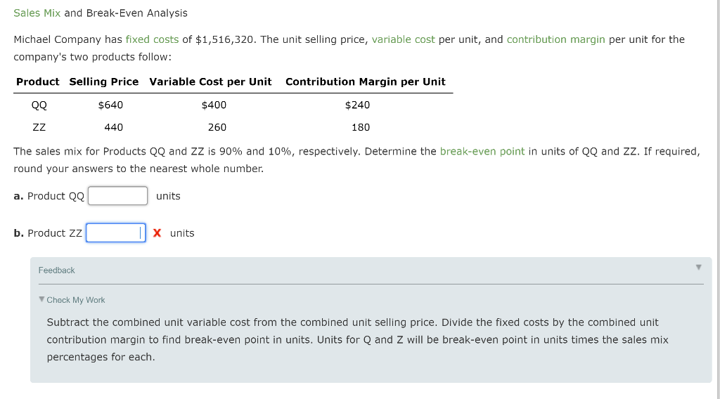 Solved Sales Mix and Break-Even Analysis Michael Company has