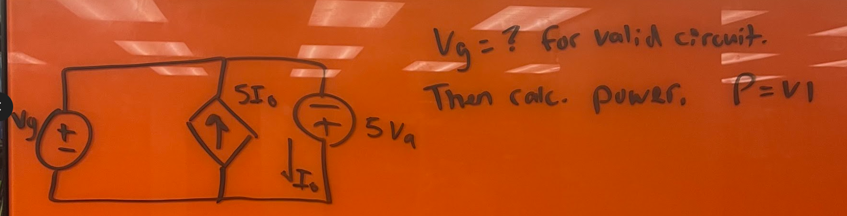 Solved Vg= ? for valid circuit. Then calc. puwer. P=V1 | Chegg.com
