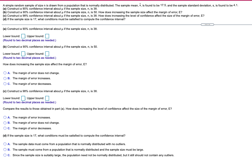 Solved A Simple Random Sample Of Size N Is Drawn From A | Chegg.com