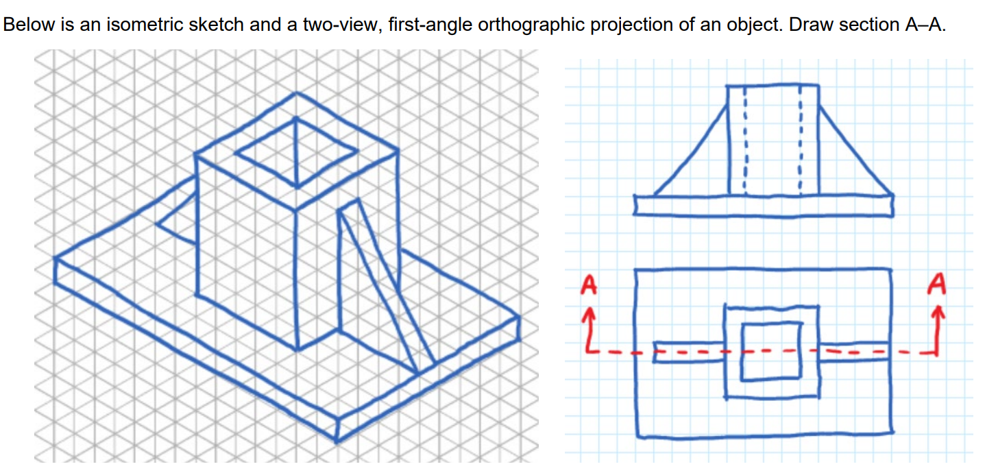 Solved Below is an isometric sketch and a two-view, | Chegg.com
