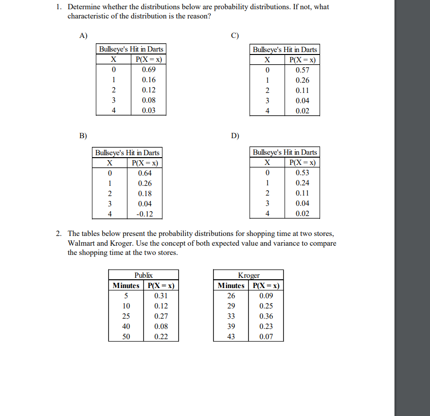 Solved 1. Determine Whether The Distributions Below Are | Chegg.com