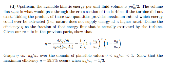 Solved 1. Betz's law. Here we will apply conservation | Chegg.com
