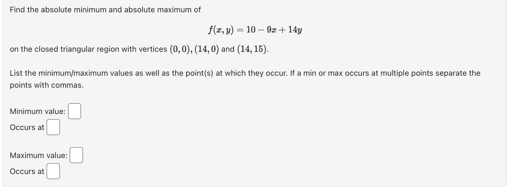 Solved Find the absolute minimum and absolute maximum of | Chegg.com