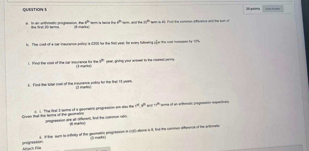 Solved QUESTION 5 20 points Salve Answer a. In an arithmetic | Chegg.com
