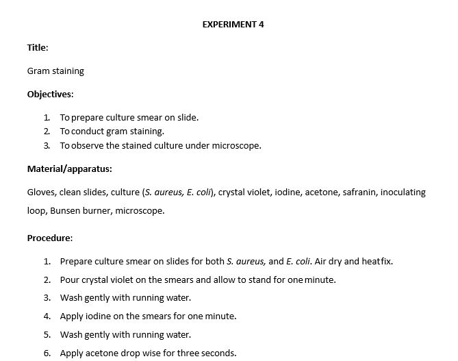 objective of gram staining experiment