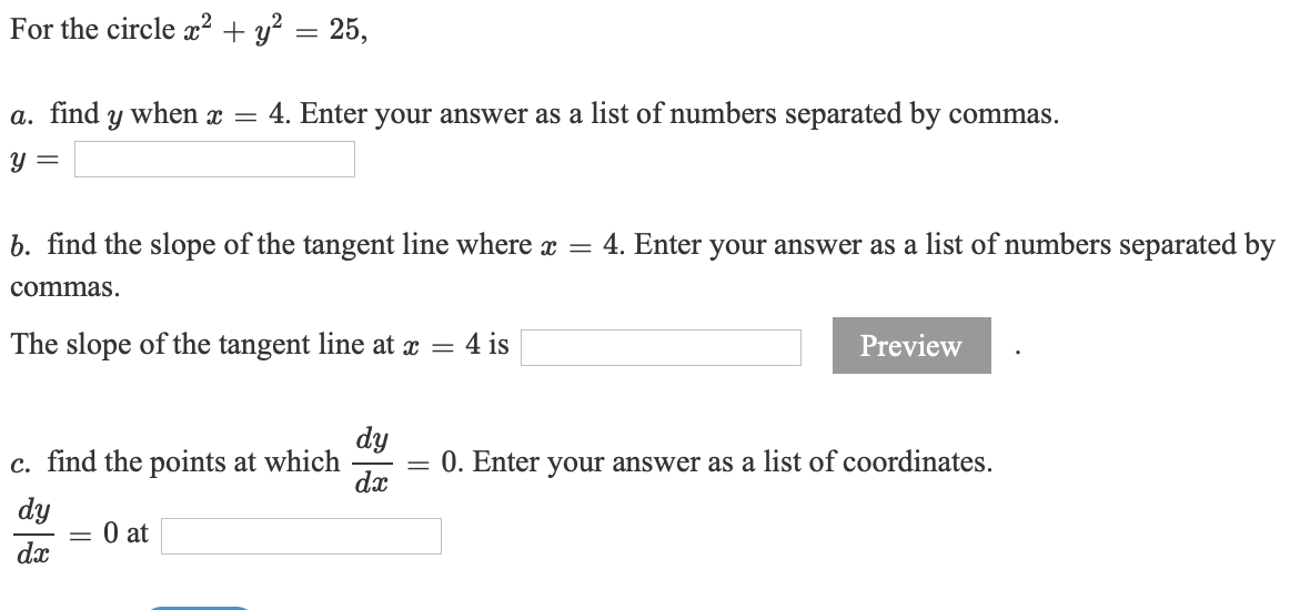 Solved For the circle x² + y2 = 25, a. find y when x = 4.