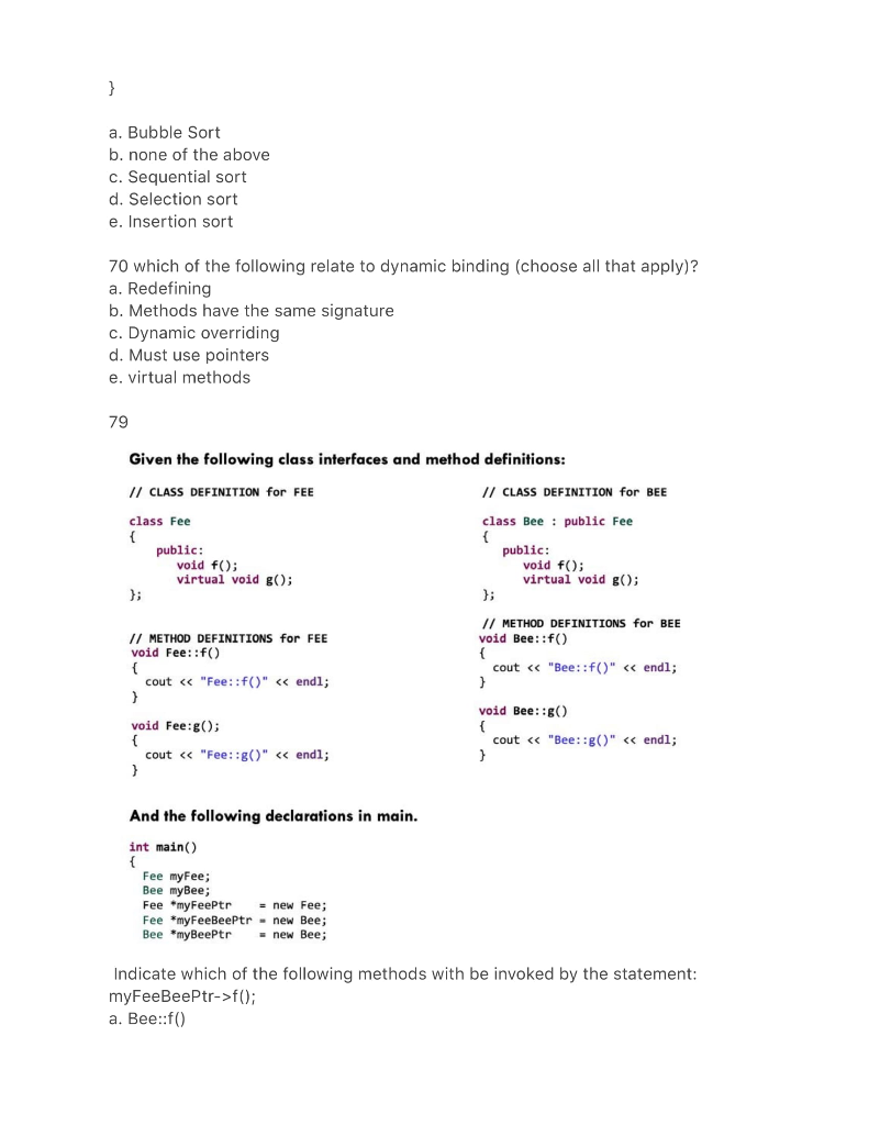 Solved 66 The following code represents which sorting | Chegg.com